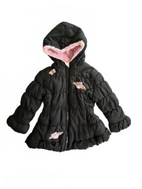 Rothschild Hooded Skater Puffer Jacket Toddler Girls Black 2T Pink Faux Fur